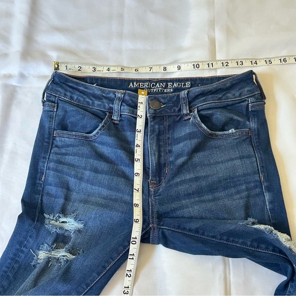American Eagle Outfitters Women's Distressed Blue Jeggings Super StretchX Size 8 - Picture 5 of 7